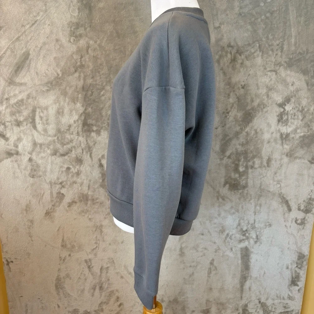 90 Degree by Reflex Tranquility Pique Cropped Steel Gray Sweatshirt Wmns L